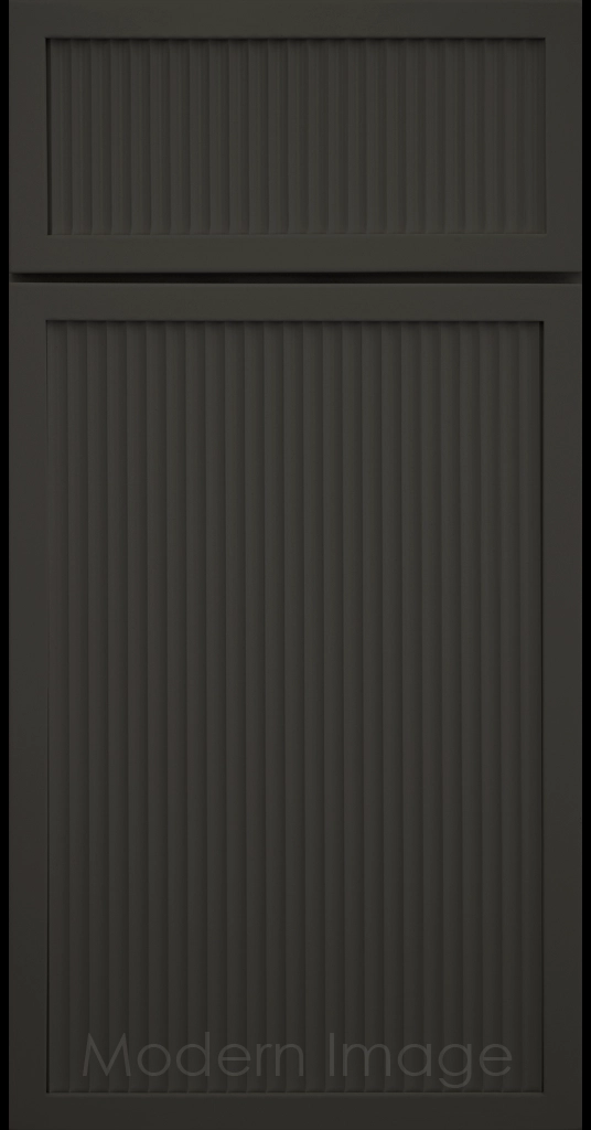 Iron Ore painted Arcadia Cove Cabinet Door featuring a Narrow Frame and Fluted Center Panel.